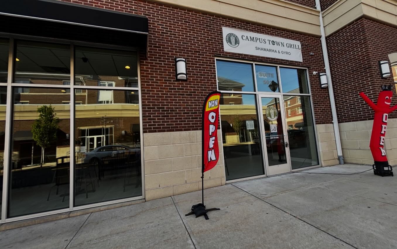 Campus Town Grill brick storefront and Suite 501 entrance